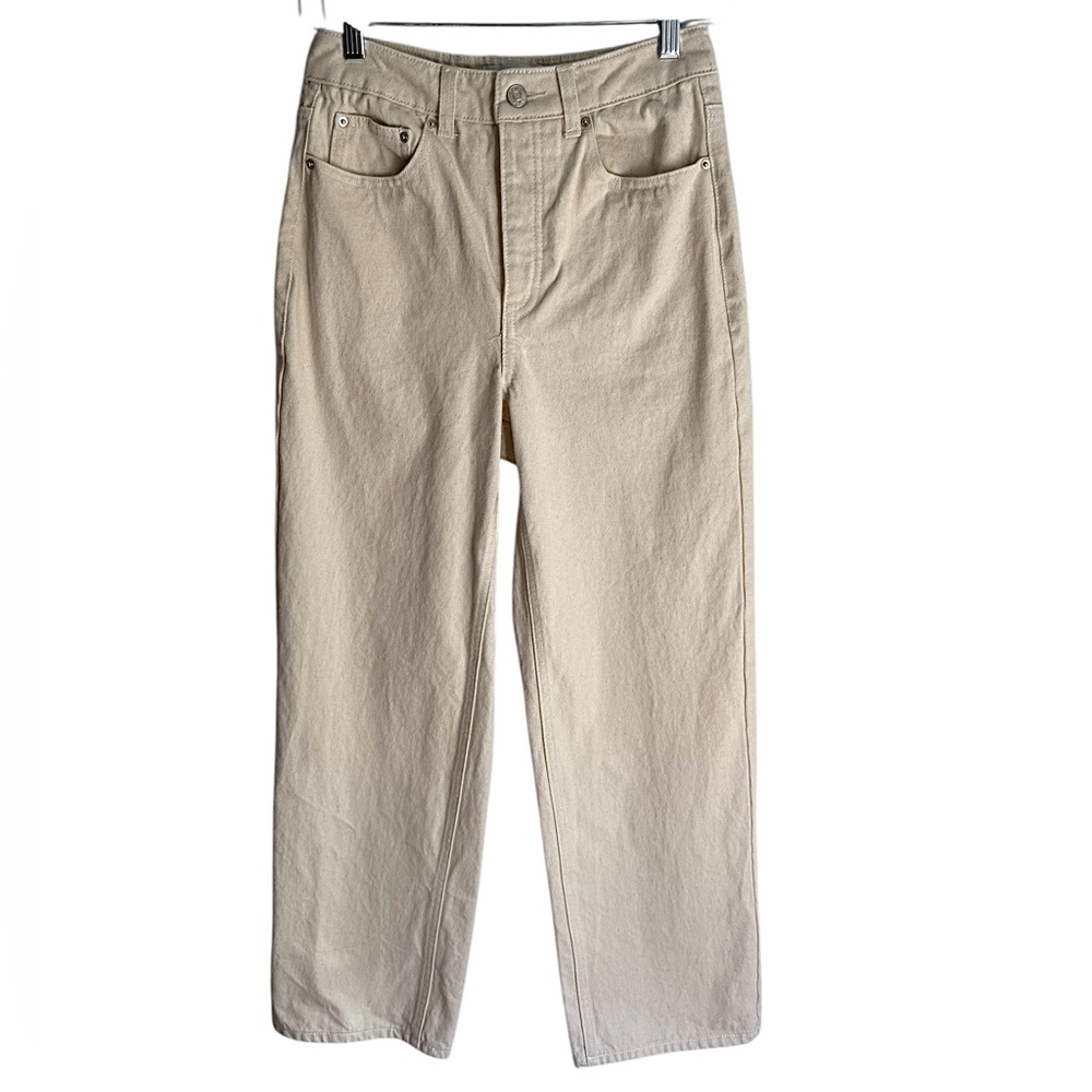 Twik Par Simons Beige High Waist Soul Fit Straight Cotton Twill Ankle Pants 26